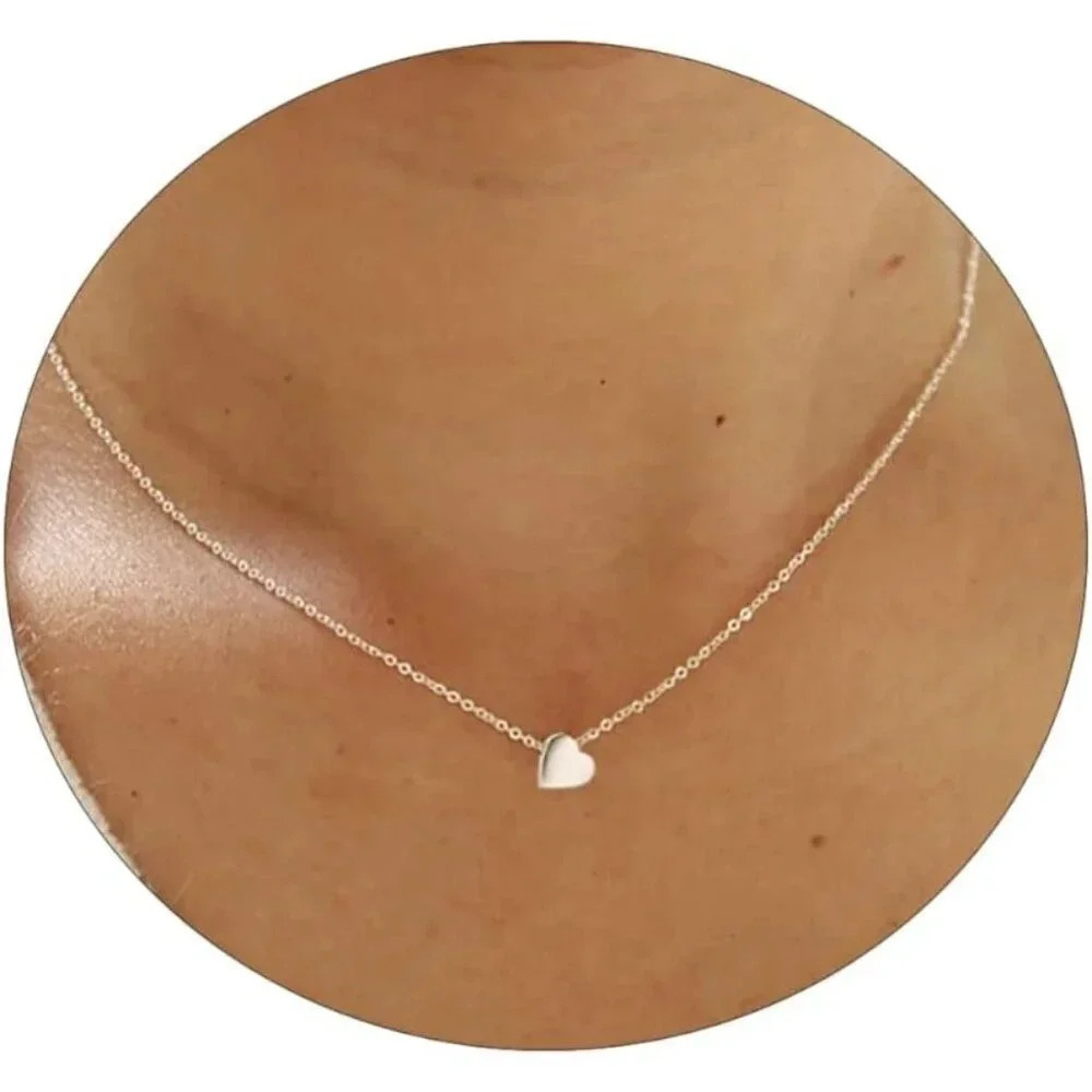 14k Gold Plated Delicate Tiny Love Heart Star CZ  Leaf Pendant Jewelry for Women